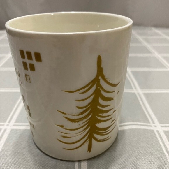 Starbucks 12oz Mug 2014 Gold Christmas Tree & Square Baubles - Picture 1 of 6
